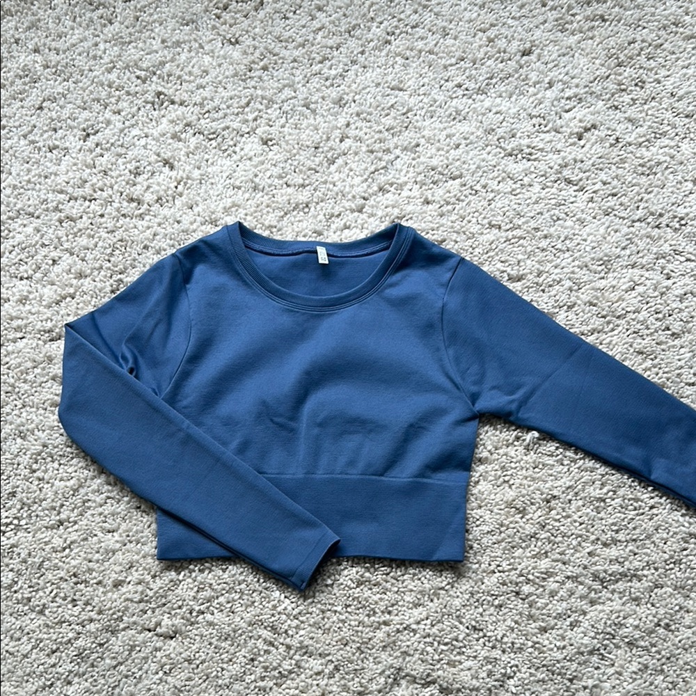 Blue Long Sleeve Crop Top